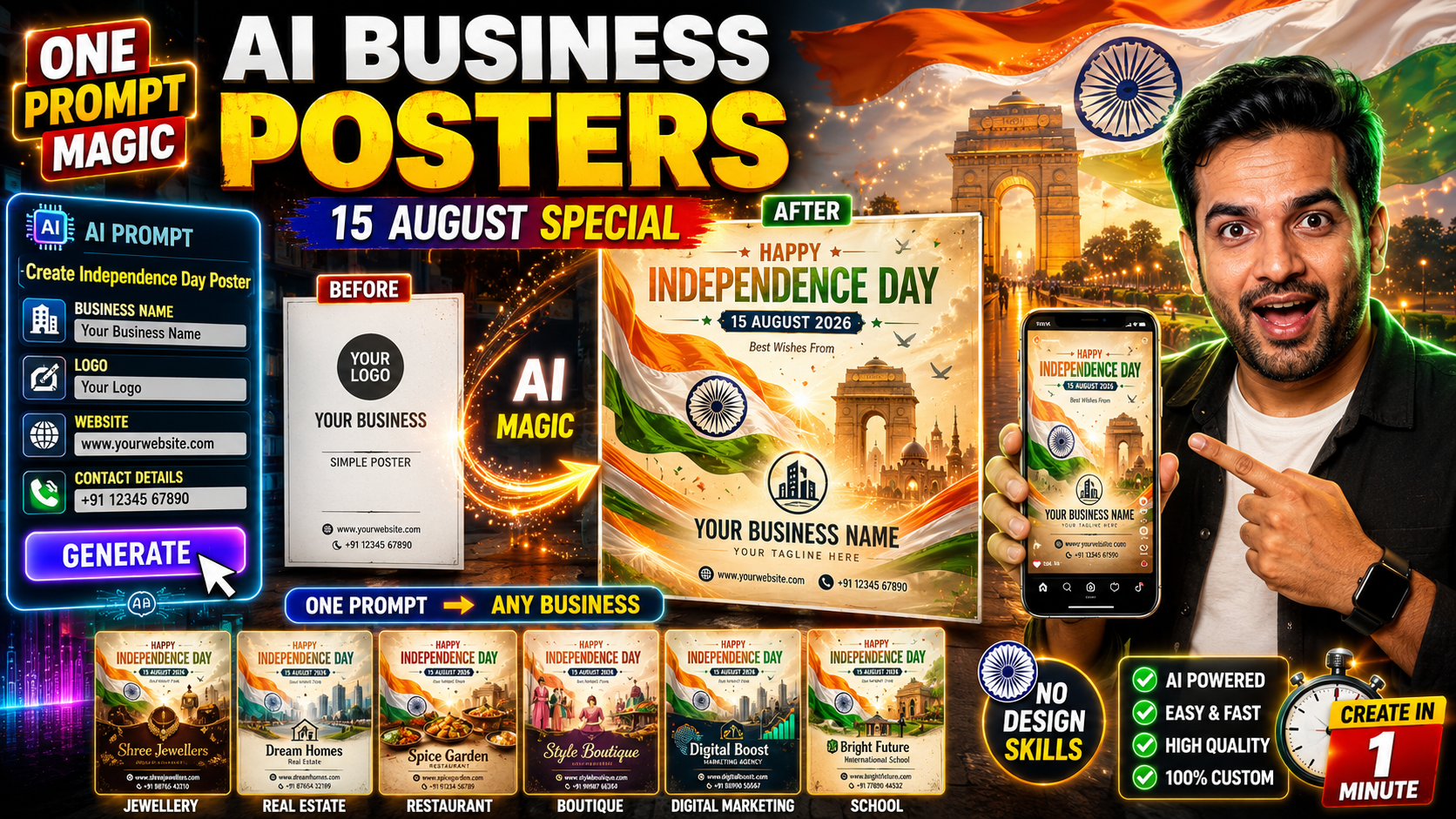 How to Design Independence Day Posters with Company Name, Logo Contact Details Using AI