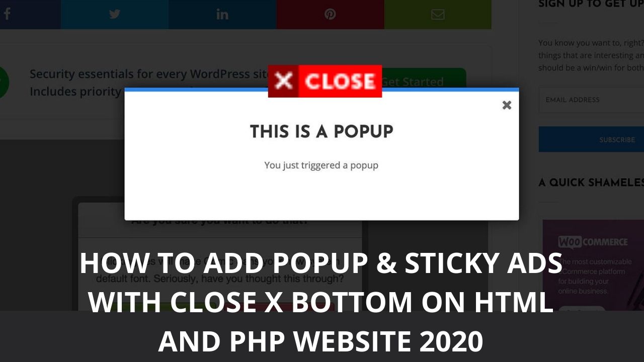 How To Add Popup & Sticky Ads with close x Bottom on website